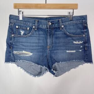 Rag & Bone Womens 28 Cut Off Denim Jean Shorts in Johny Wash Ripped Cotton